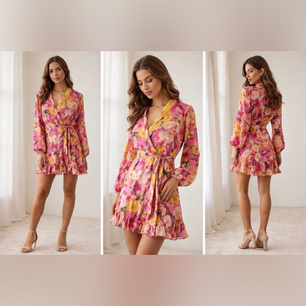 ROCOCO SAND Leona - 1044 Color Pink Women’s Size S Wrap Mini Dress NWT